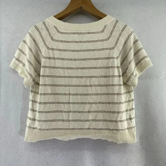 Madewell L 100% Cotton Linden Scoop Neck Cropped‎ Striped Sweater Tee Large - Picture 4 of 8
